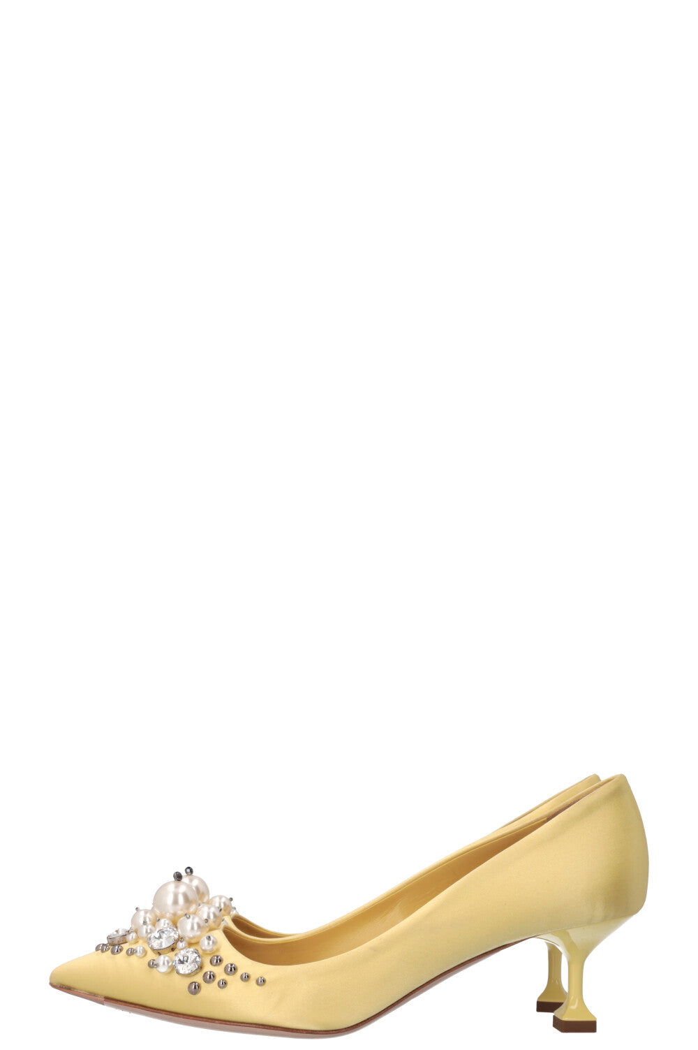 MIU MIU Pearl Embellished Heels Satin Creme