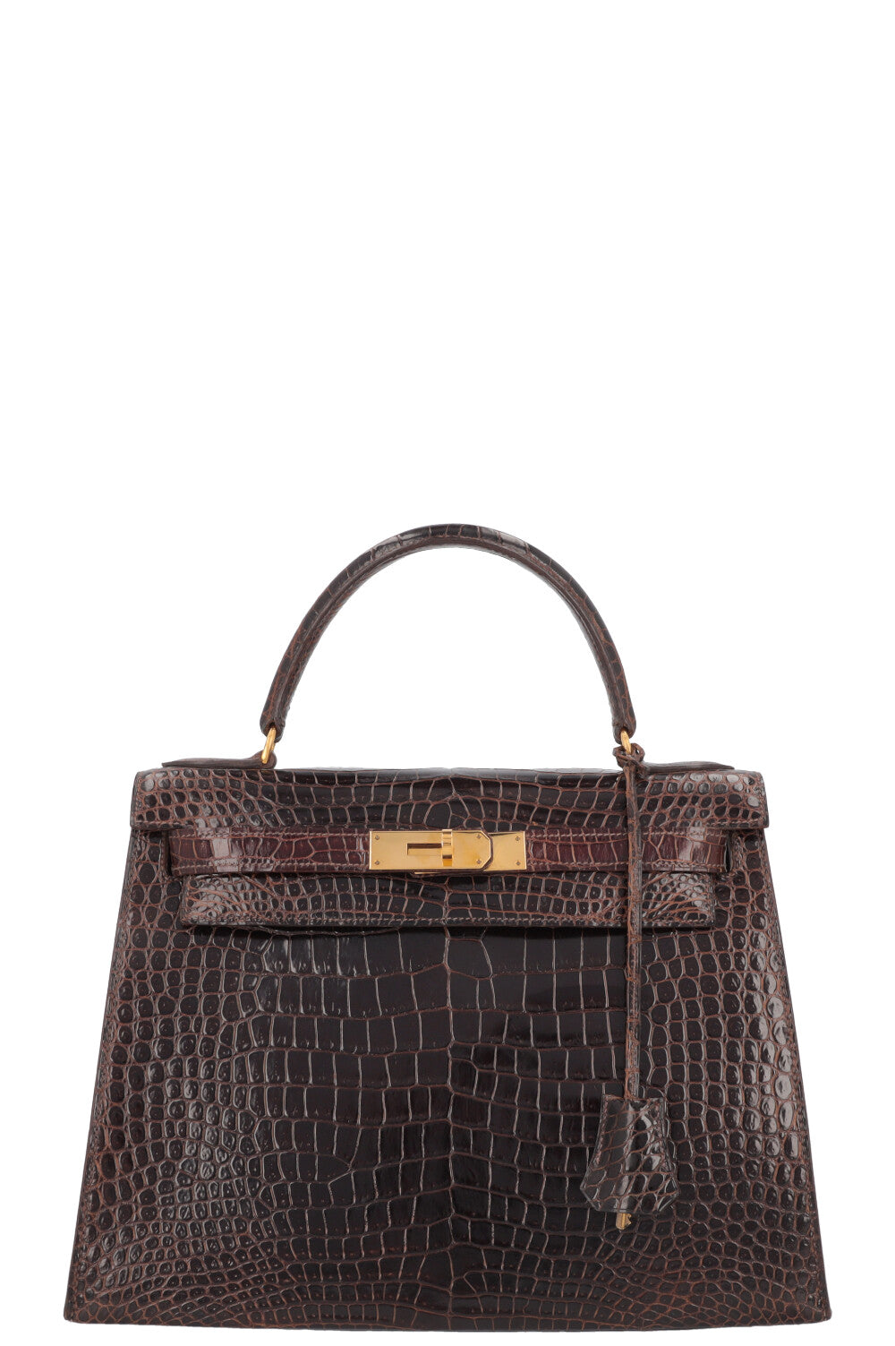 HERMÈS Kelly 28 Crocodile Porosus Lisse Brown