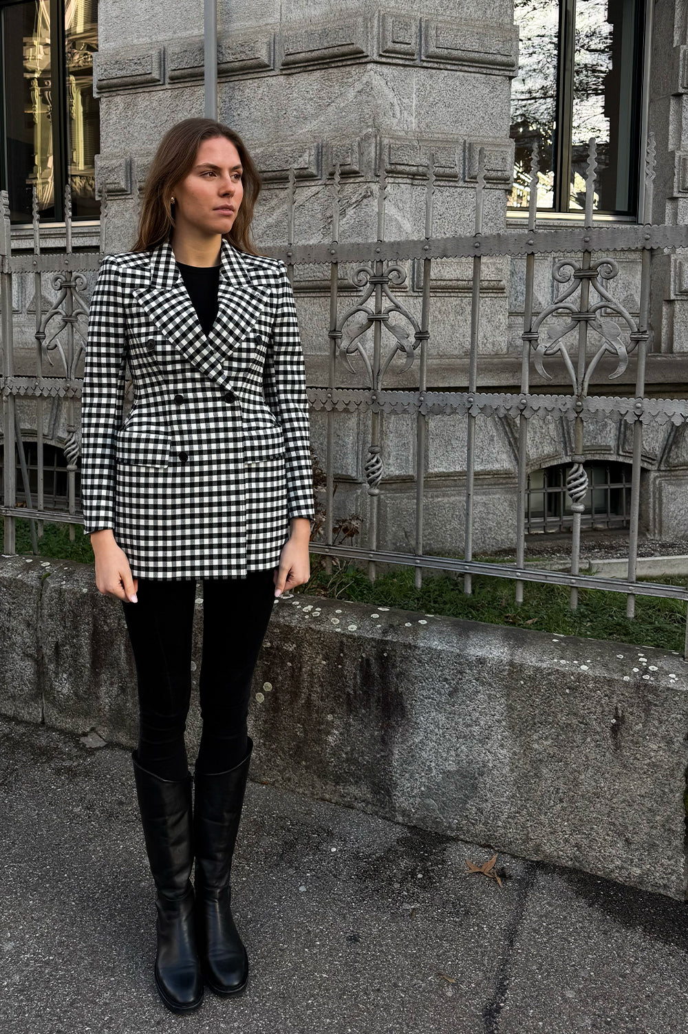 BALENCIAGA Check Hourglass Blazer Jacket Black White