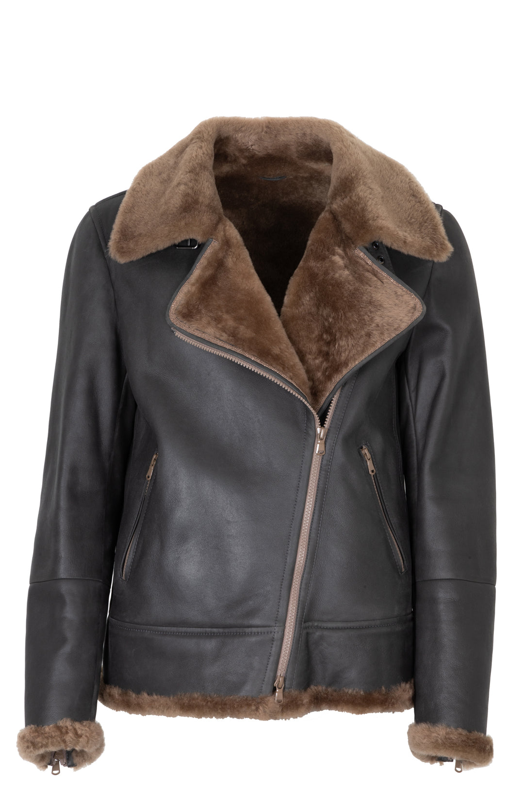 BRUNELLO CUCINELLI Shearling Leather Jacket Brown