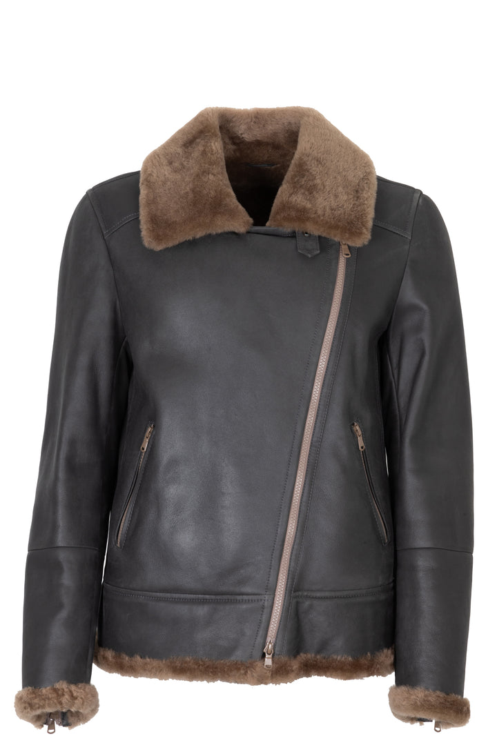 BRUNELLO CUCINELLI Shearling Leather Jacket Brown