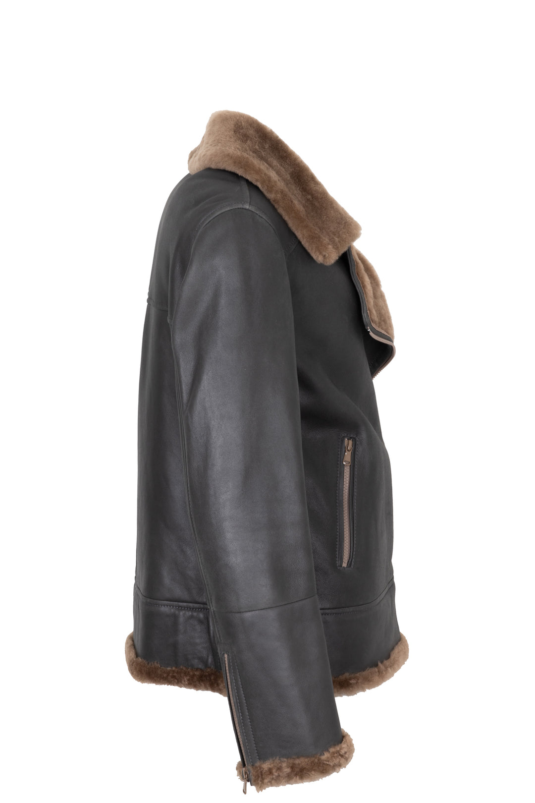 BRUNELLO CUCINELLI Shearling Leather Jacket Brown