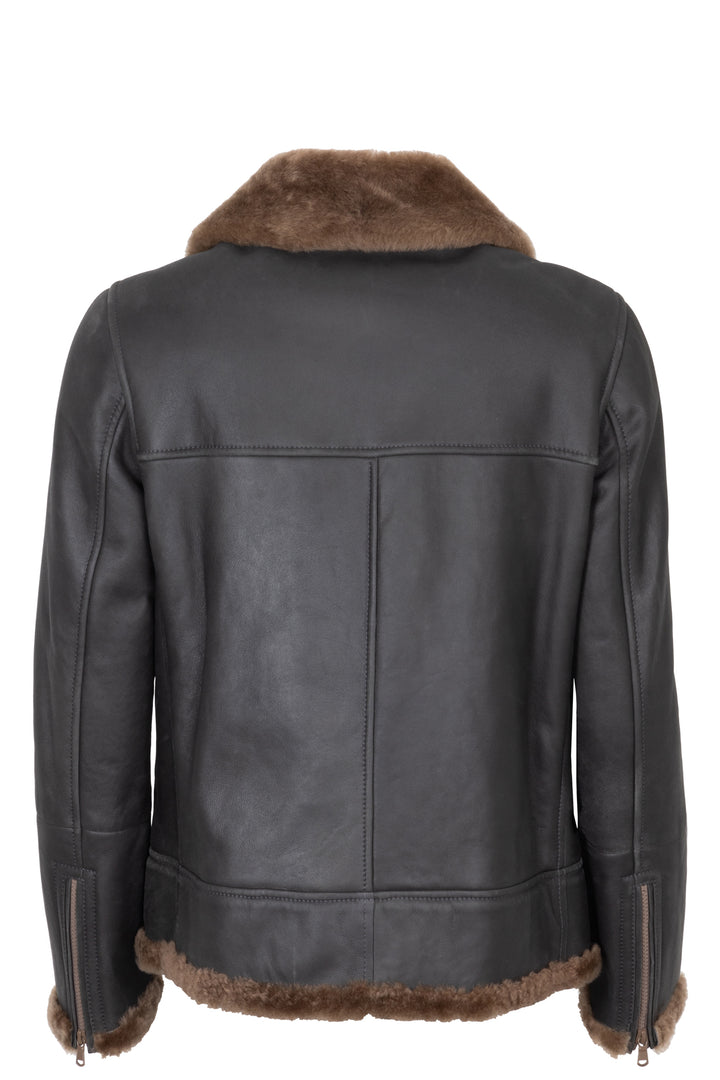 BRUNELLO CUCINELLI Shearling Leather Jacket Brown