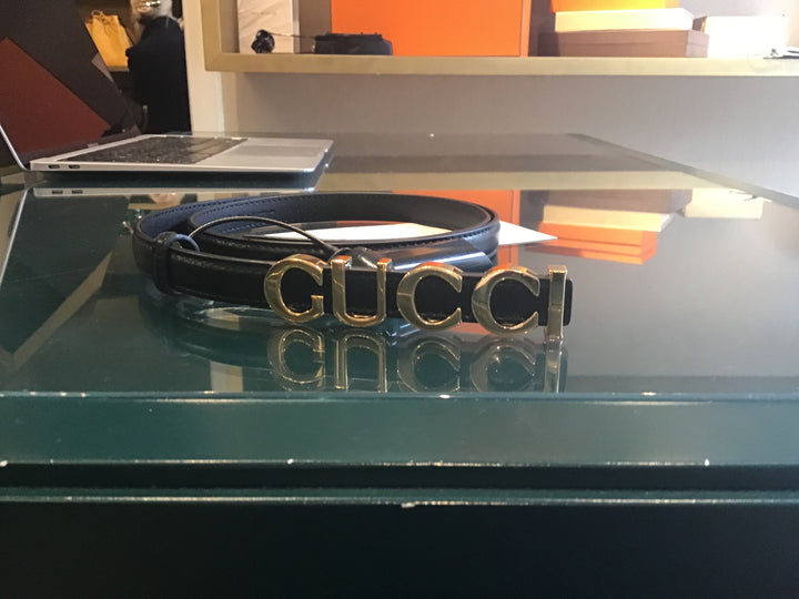 GUCCI Gucci Buckle Thin Belt Leather Black