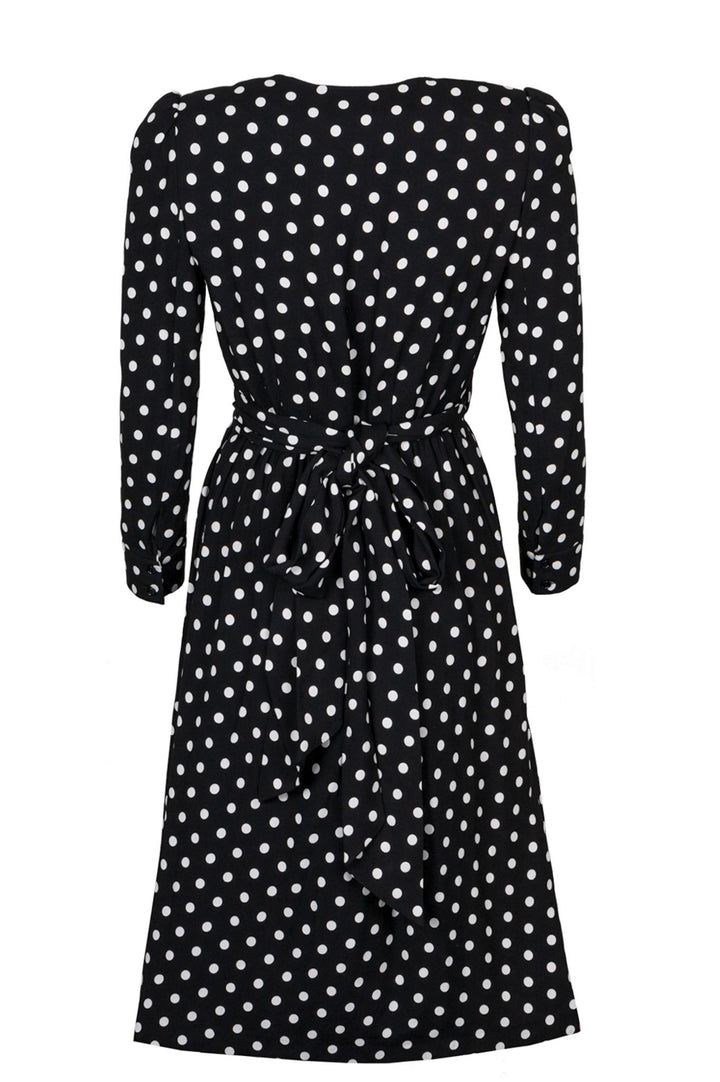 CELINE Polka Dot Wrap Dress Black White