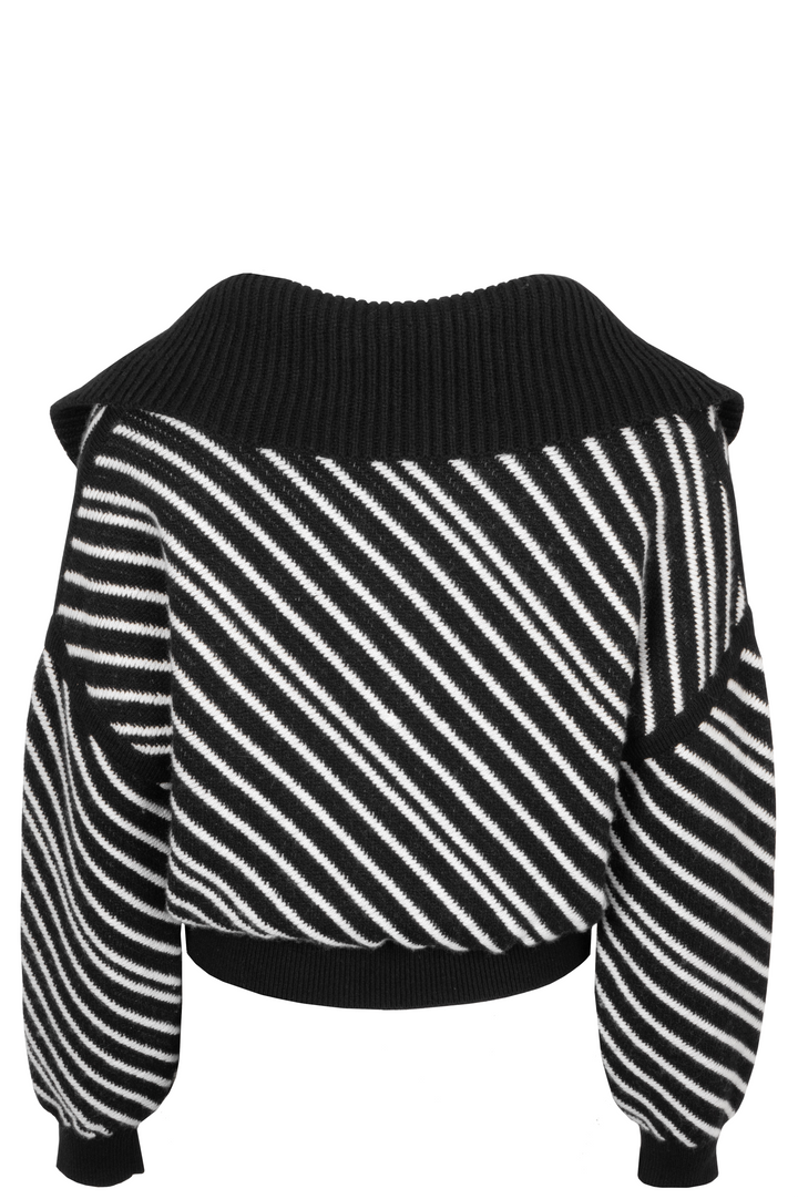 CHANEL Striped Knit Cashmere Black