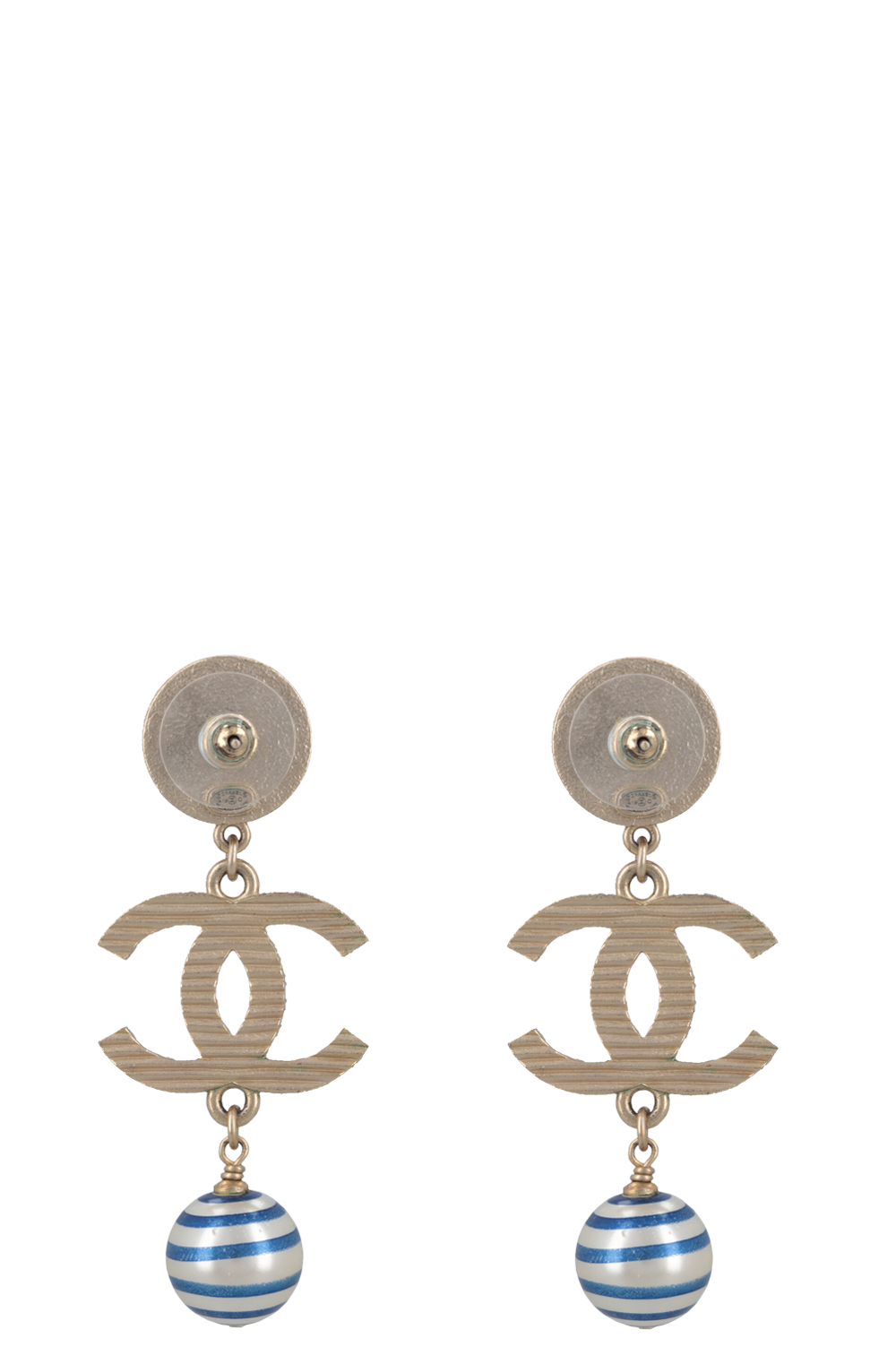 CHANEL 2019 Striped Drop CC Earrings