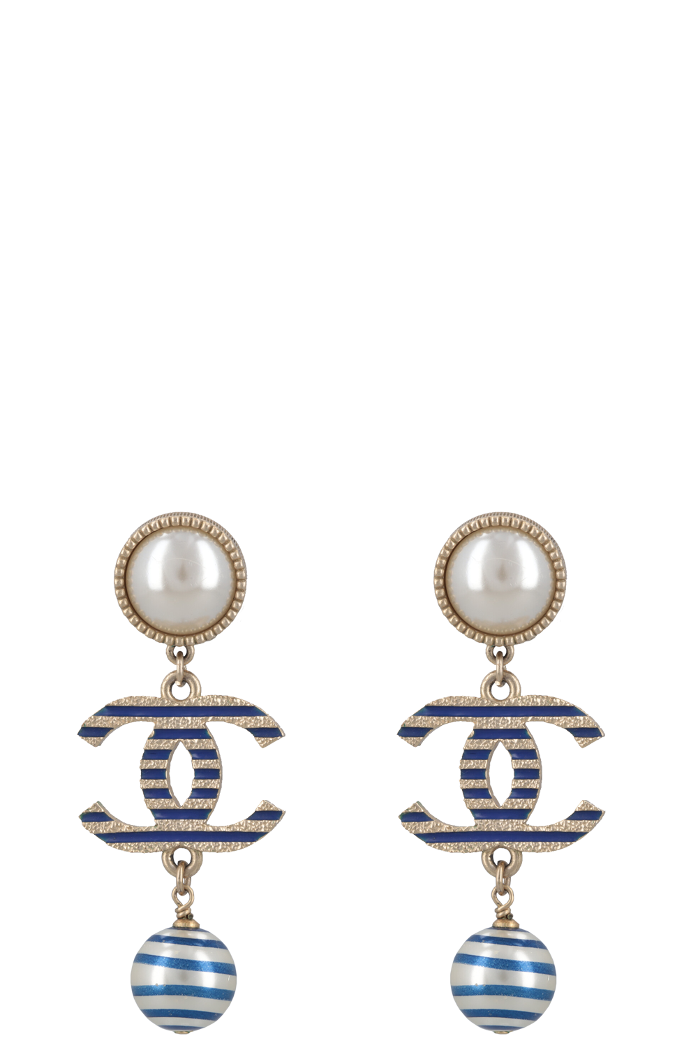 CHANEL 2019 Striped Drop CC Earrings