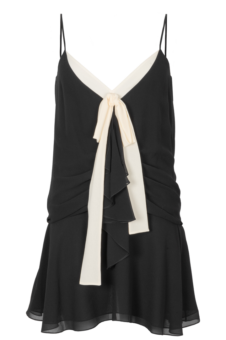 CELINE Pussy Bow Silk Dress Black Ivory