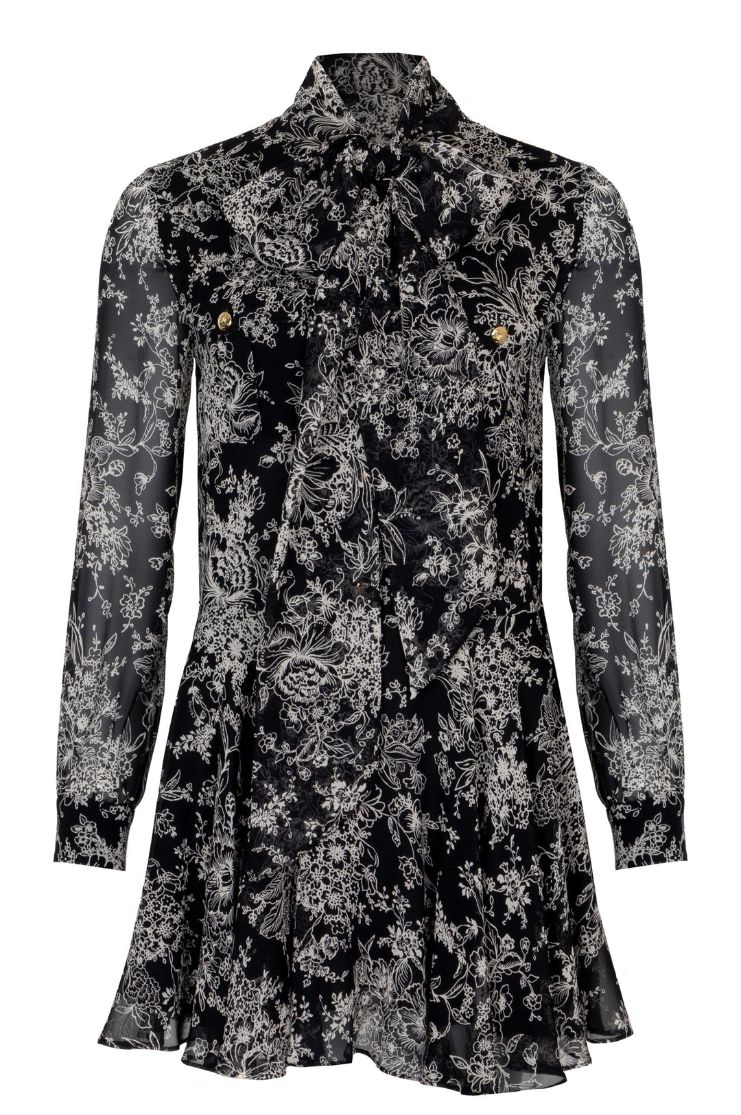 CELINE Floral Print Silk Dress Black