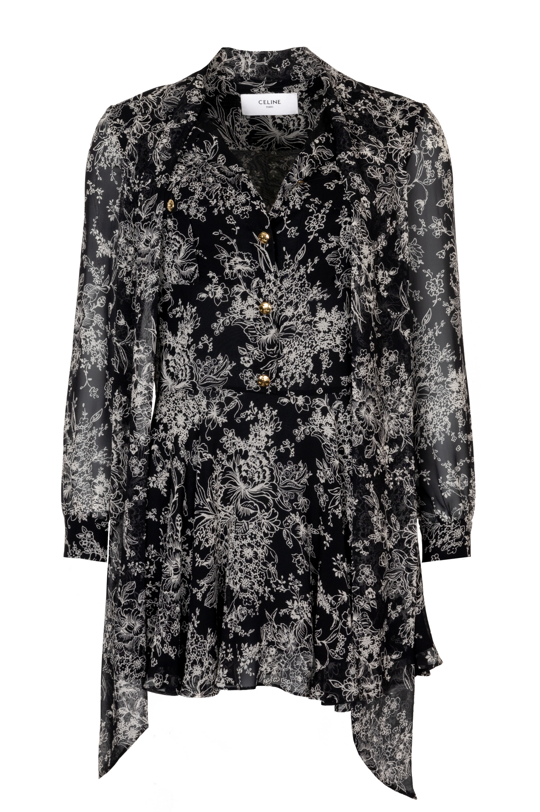 CELINE Floral Print Silk Dress Black