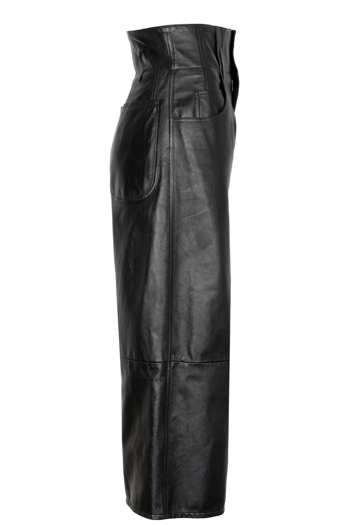 CELINE Jumbo Wide Leg Pants Leather Black