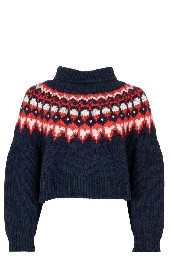 CELINE Fair Isle Cashmere Knit Sweater Navy