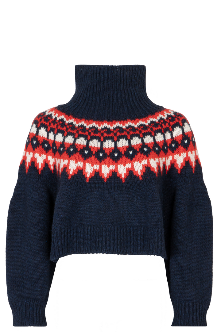 CELINE Fair Isle Cashmere Knit Sweater Navy