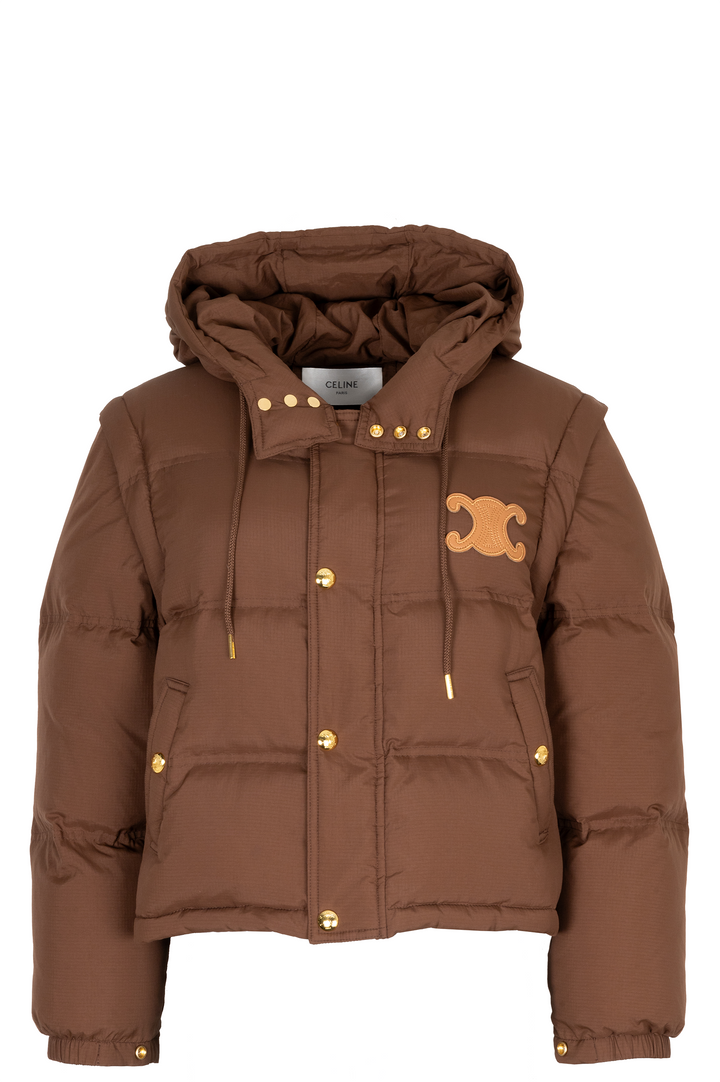 CELINE Cropped Triomphe Down Jacket Chocolate