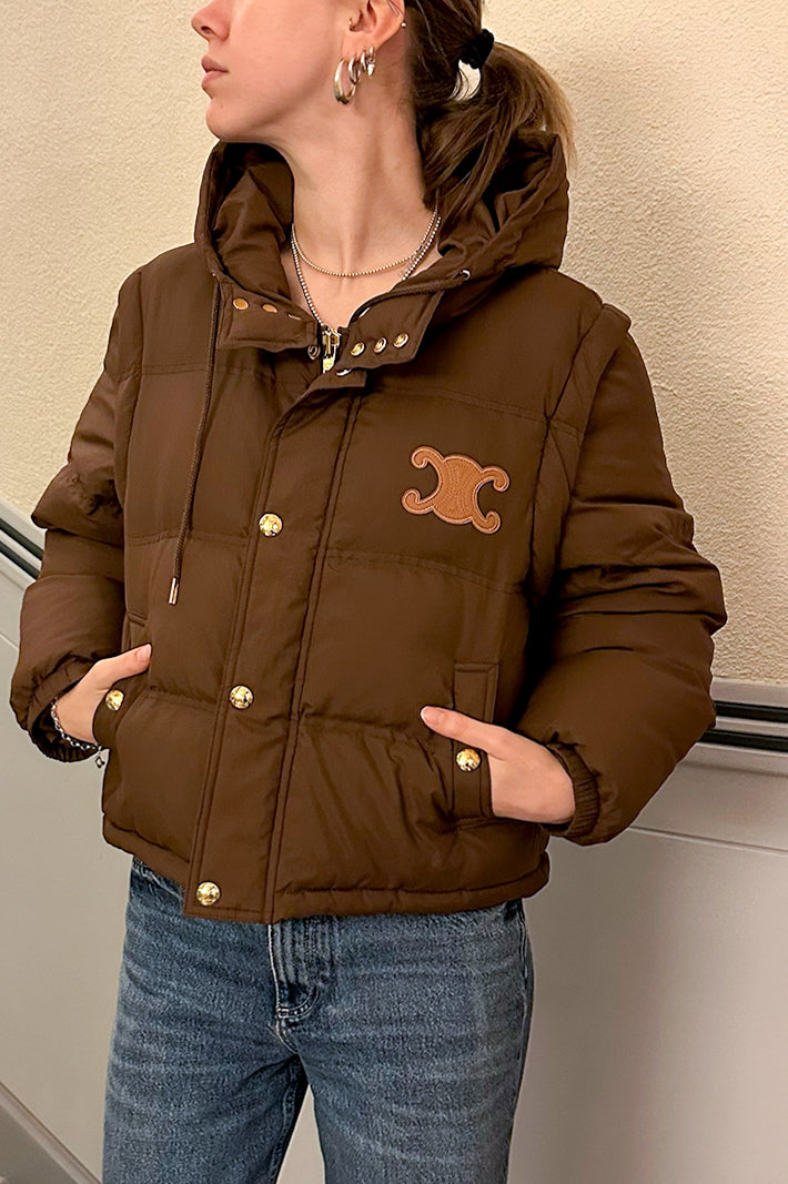 CELINE Cropped Triomphe Down Jacket Chocolate