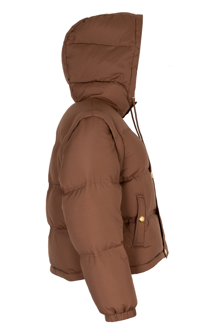 CELINE Cropped Triomphe Down Jacket Chocolate