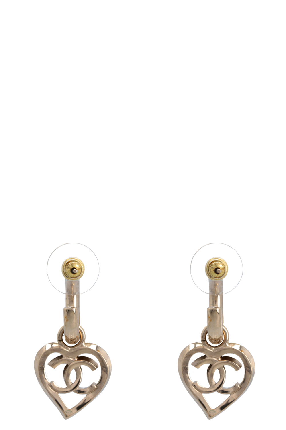 CHANEL 2022 Boucles d'oreilles pendantes CC Coeur Champagne