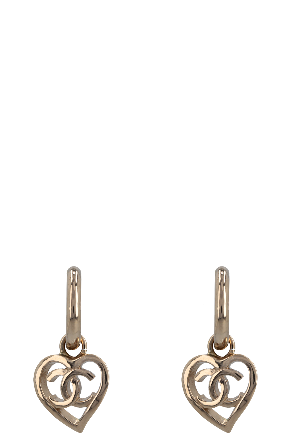 CHANEL 2022 CC Heart Drop Earrings Champagne