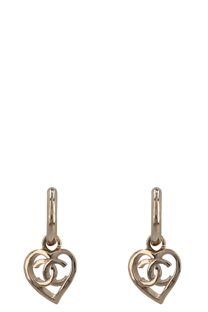 CHANEL 2022 CC Heart Drop Earrings Champagne