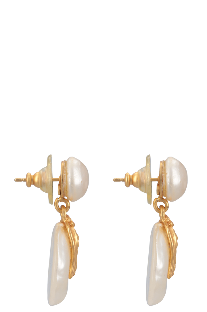 Chanel 1999 Drop Pearl Gold Leaf Earrings