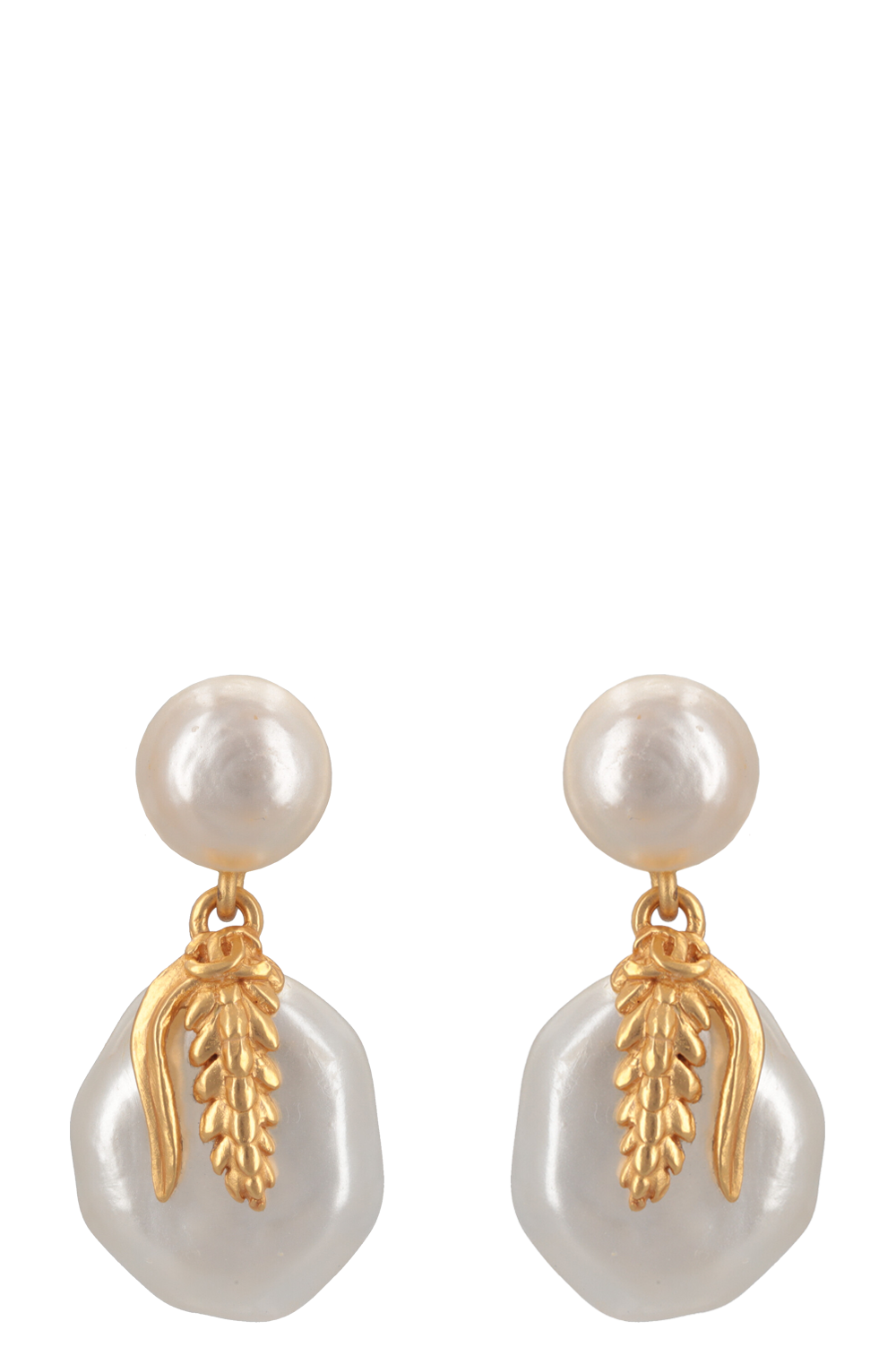 Chanel 1999 Drop Pearl Gold Leaf Earrings