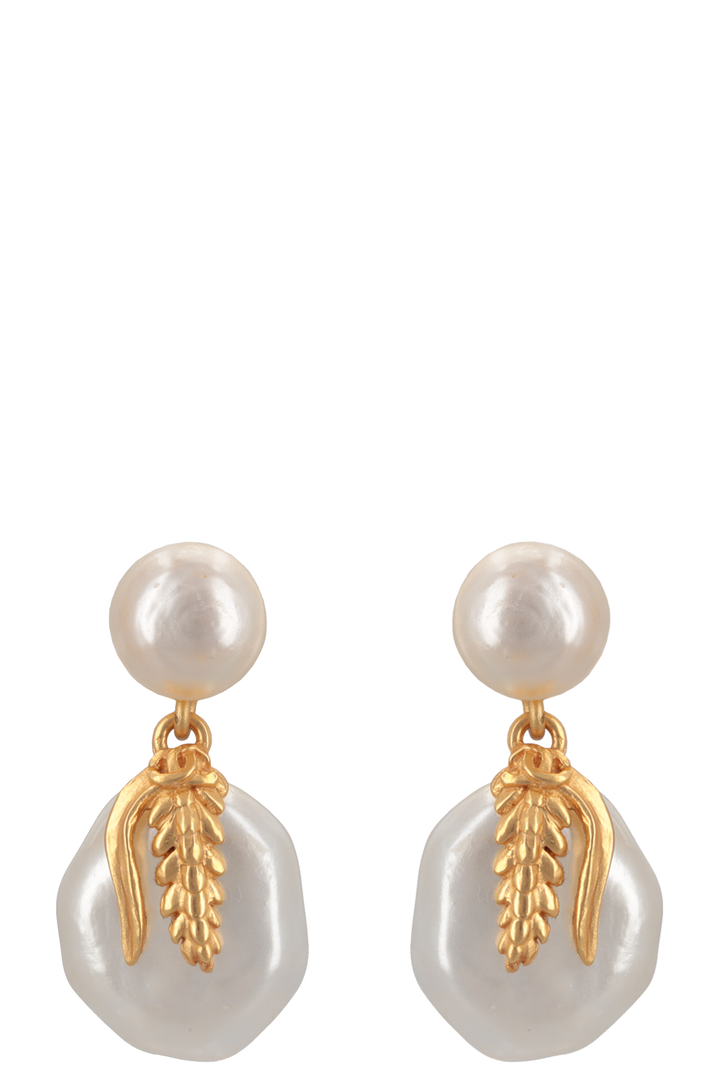 Chanel 1999 Drop Pearl Gold Leaf Earrings