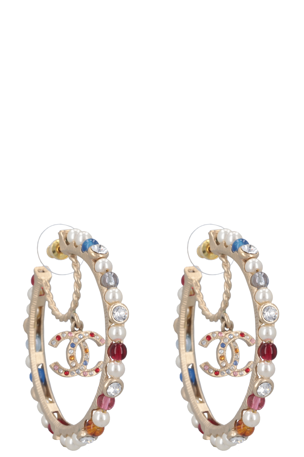 CHANEL 2020 CC Pearl Earrings Gold Multicolor