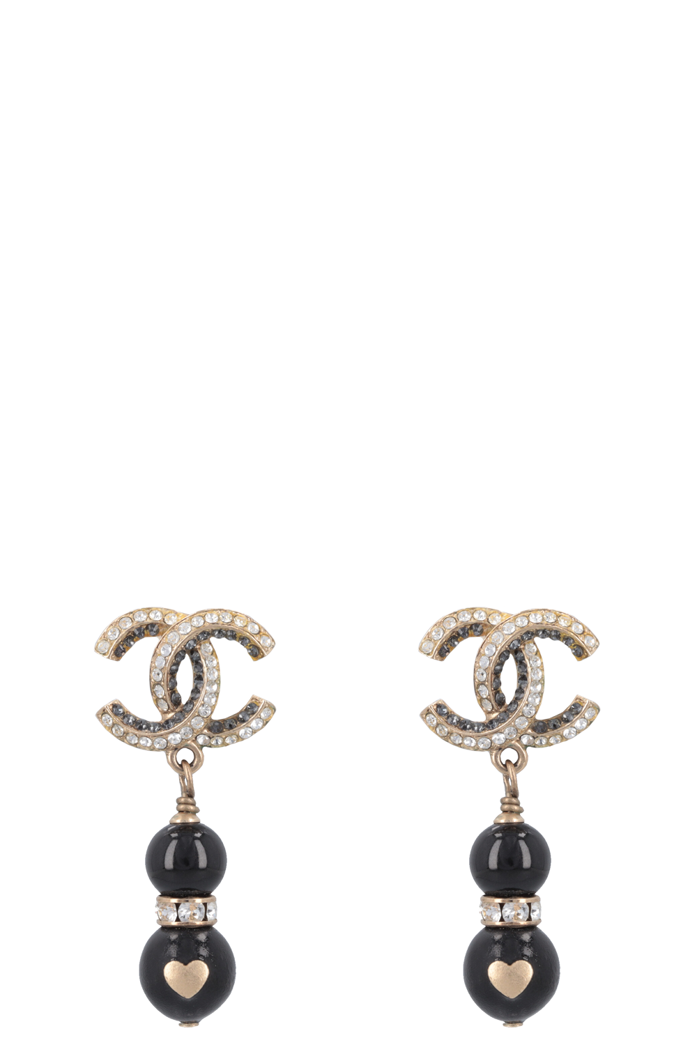 CHANEL 2018 Crystal CC Drop Earrings Black