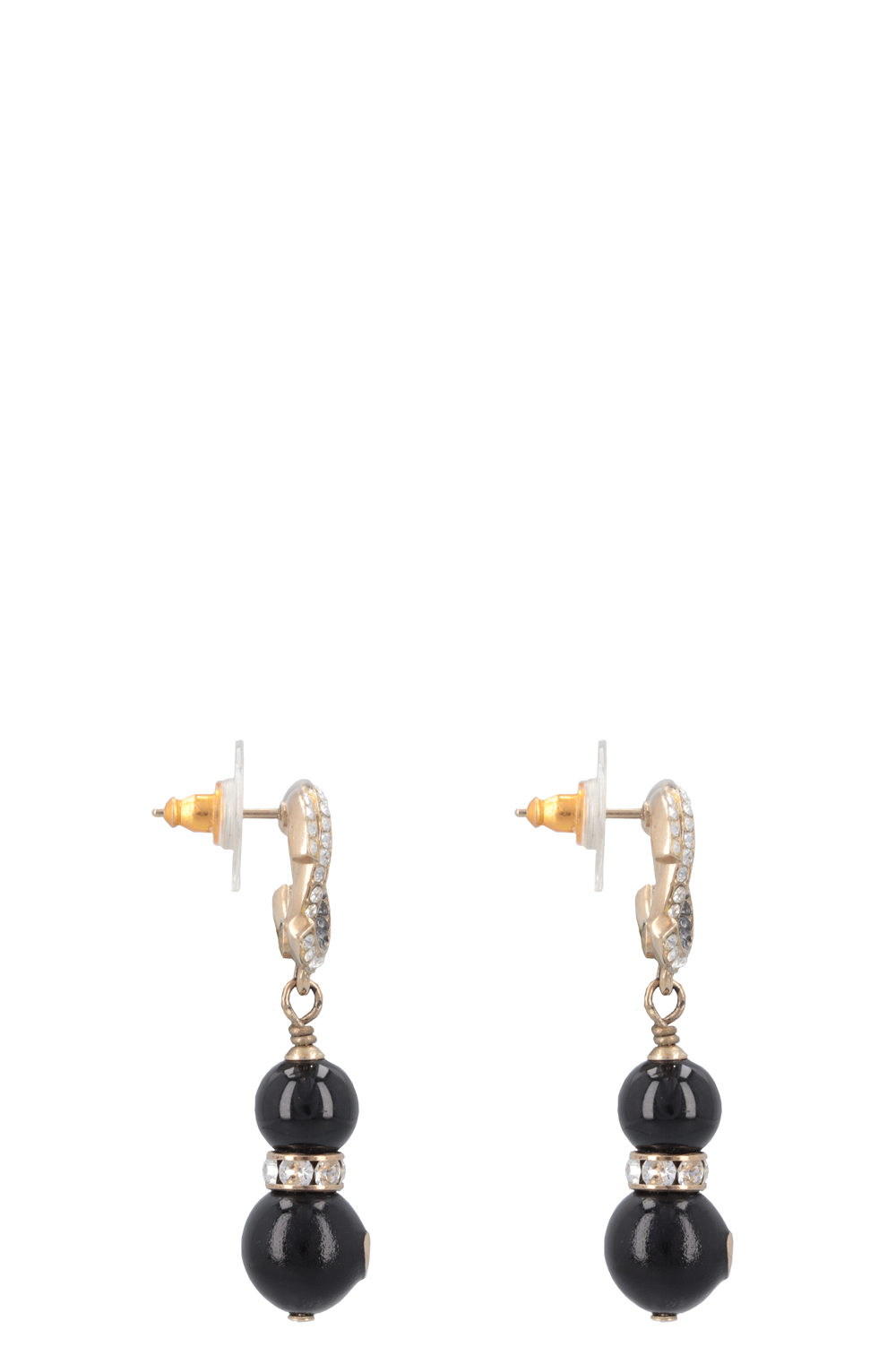 CHANEL 2018 Crystal CC Drop Earrings Black