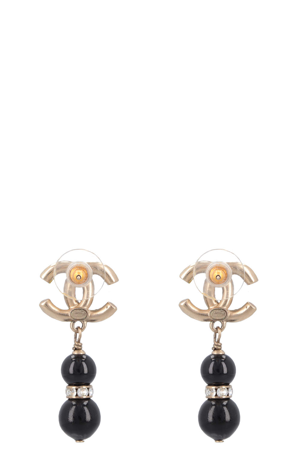 CHANEL 2018 Crystal CC Drop Earrings Black