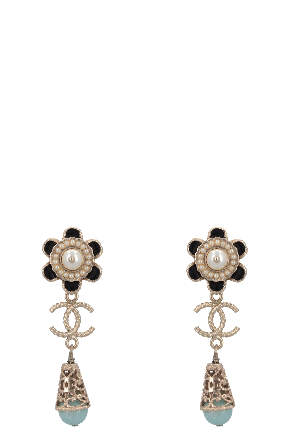 CHANEL 2016 Floral Drop Earrings Turquoise