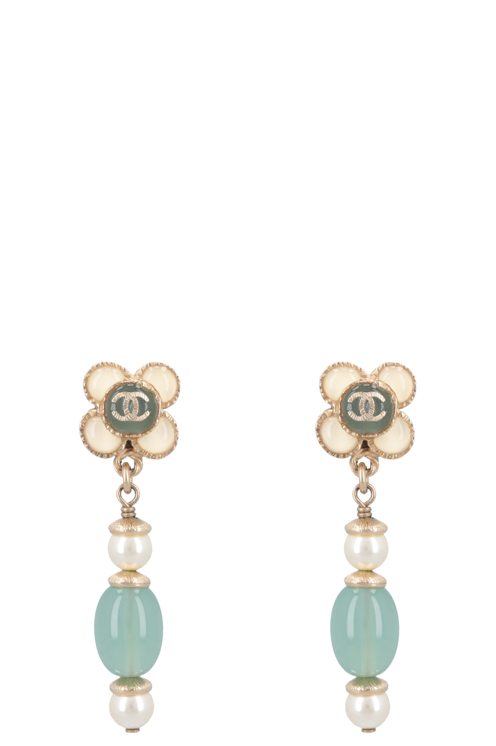 CHANEL 2016 CC Flower Enamel Resin Drop Earrings