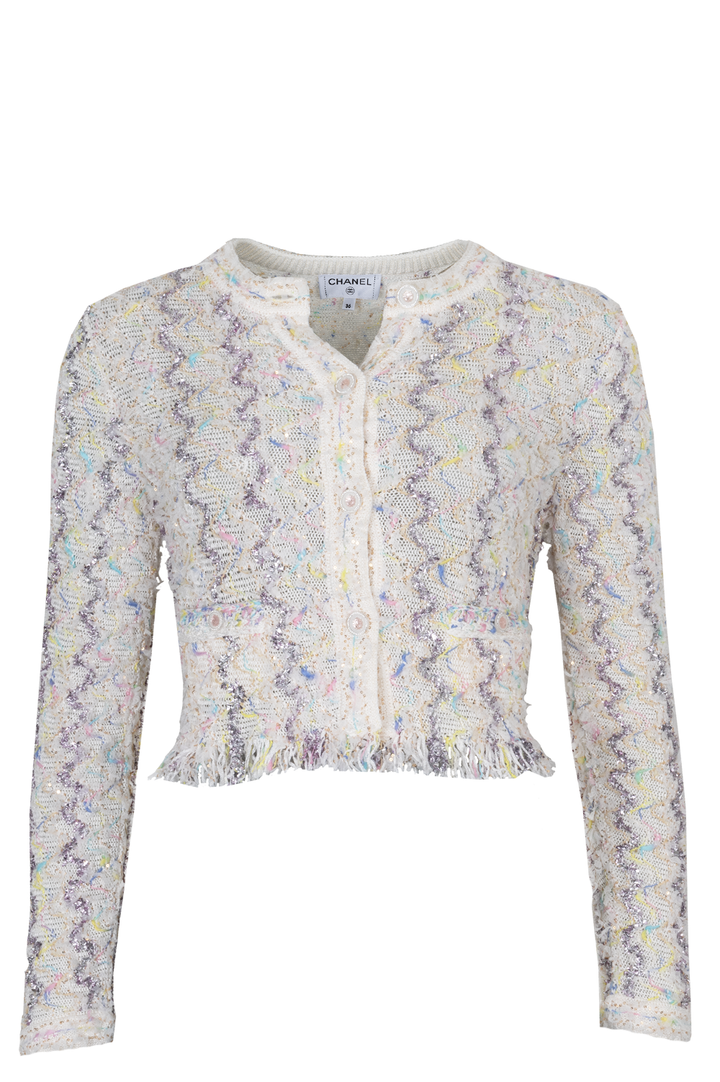 CHANEL Cardigan en maille ivoire multicolore