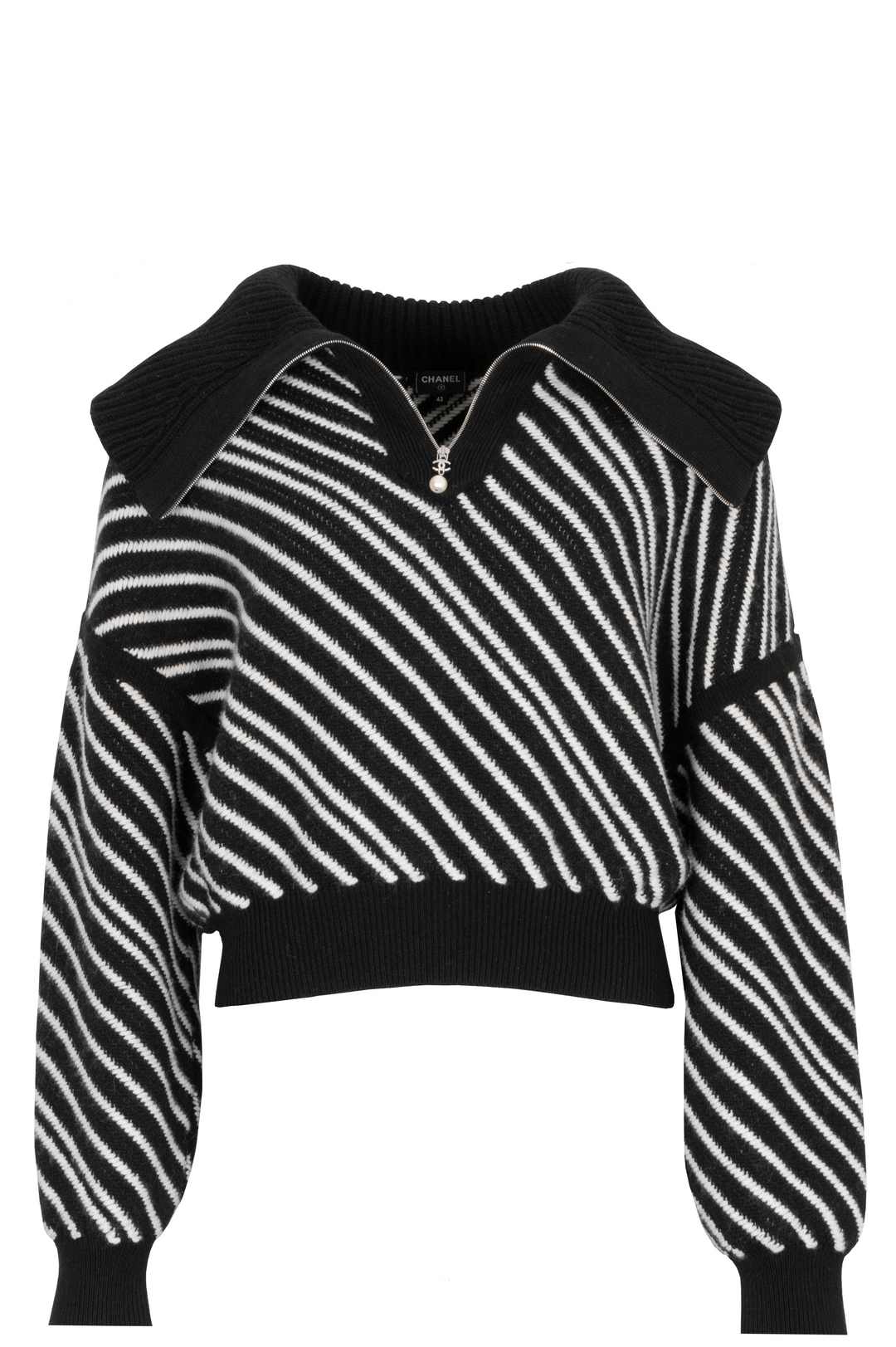 CHANEL Striped Knit Cashmere Black