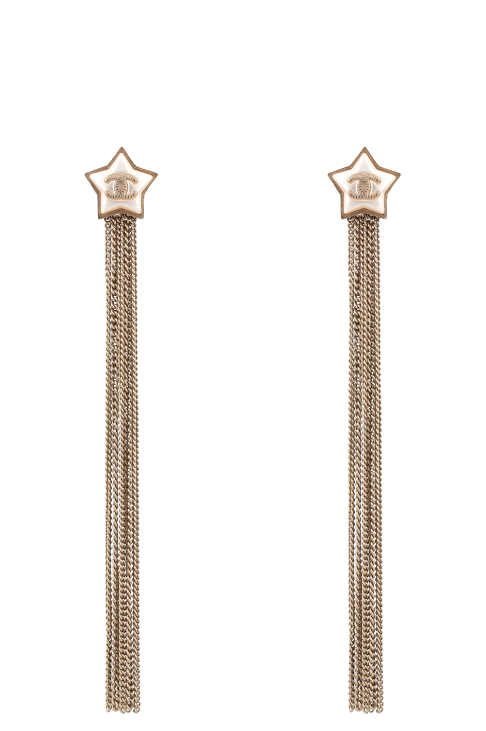 CHANEL 2018 Shooting Star CC Tassel Earrings Gold