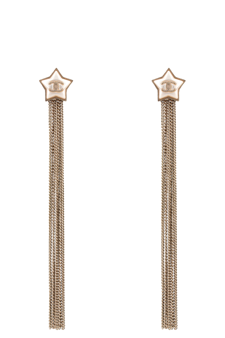 CHANEL 2018 Shooting Star CC Tassel Earrings Gold