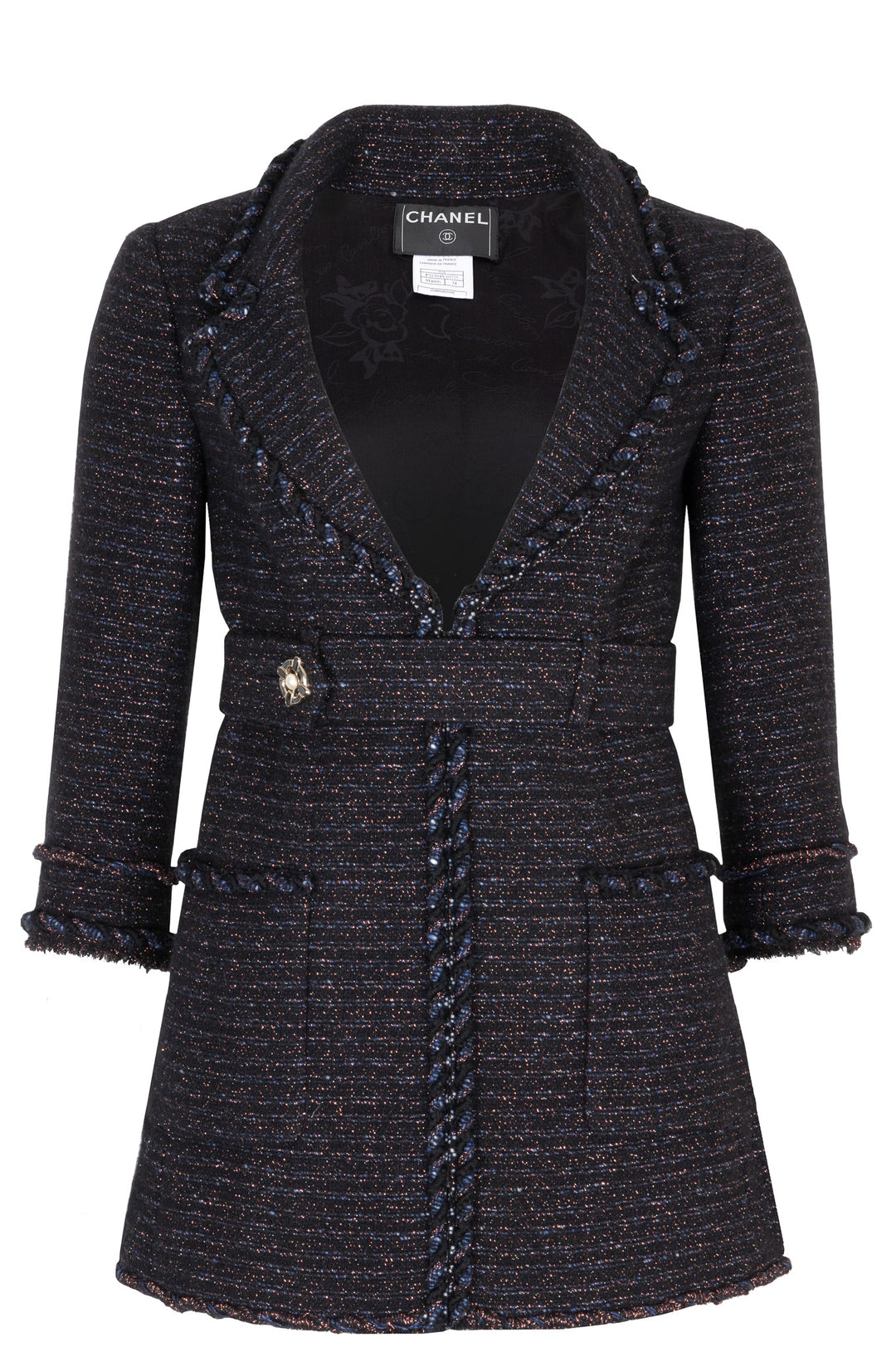 CHANEL 2007 Gripoix Belted Tweed Short Coat Black