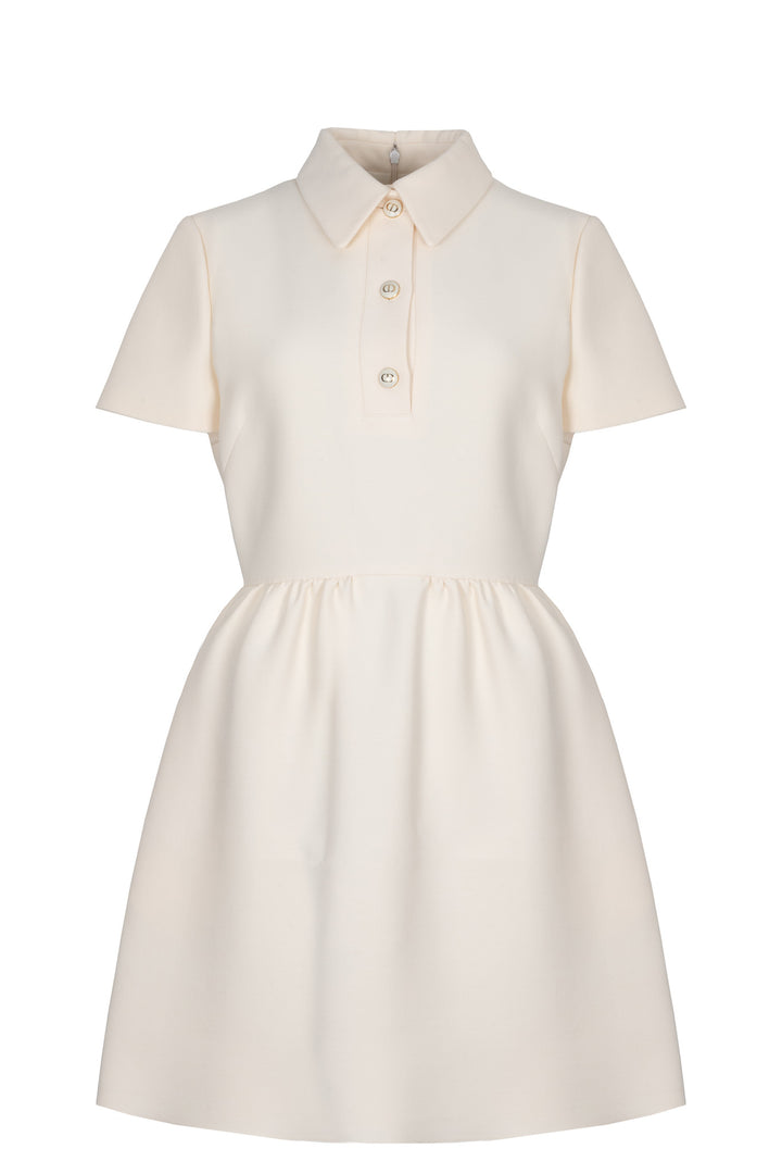 CHRISTIAN DIOR Fitted Dress Wool Silk Ivory