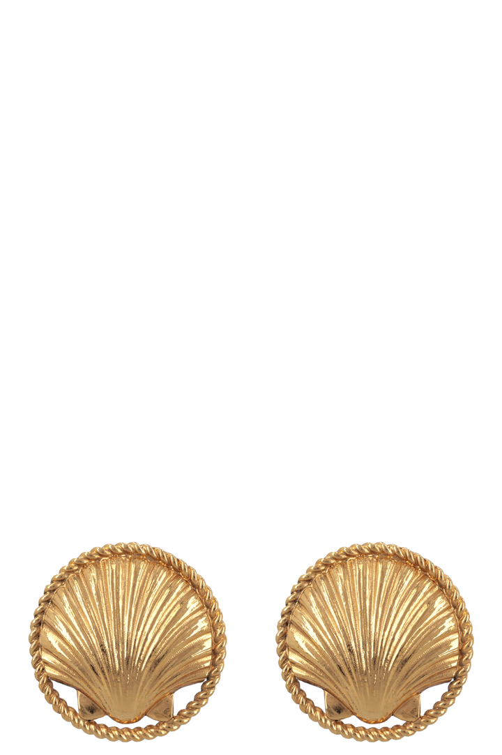 CHANEL 1990 Seashell Ear Clips Gold