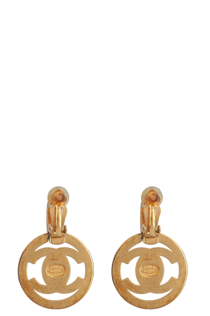 CHANEL 1997 Clips d'oreilles CC Turnlock Drop Or