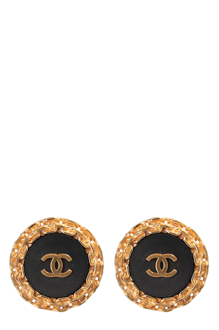 CHANEL CC Clip Earrings Gold Black