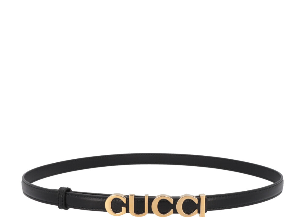 GUCCI Gucci Buckle Thin Belt Leather Black