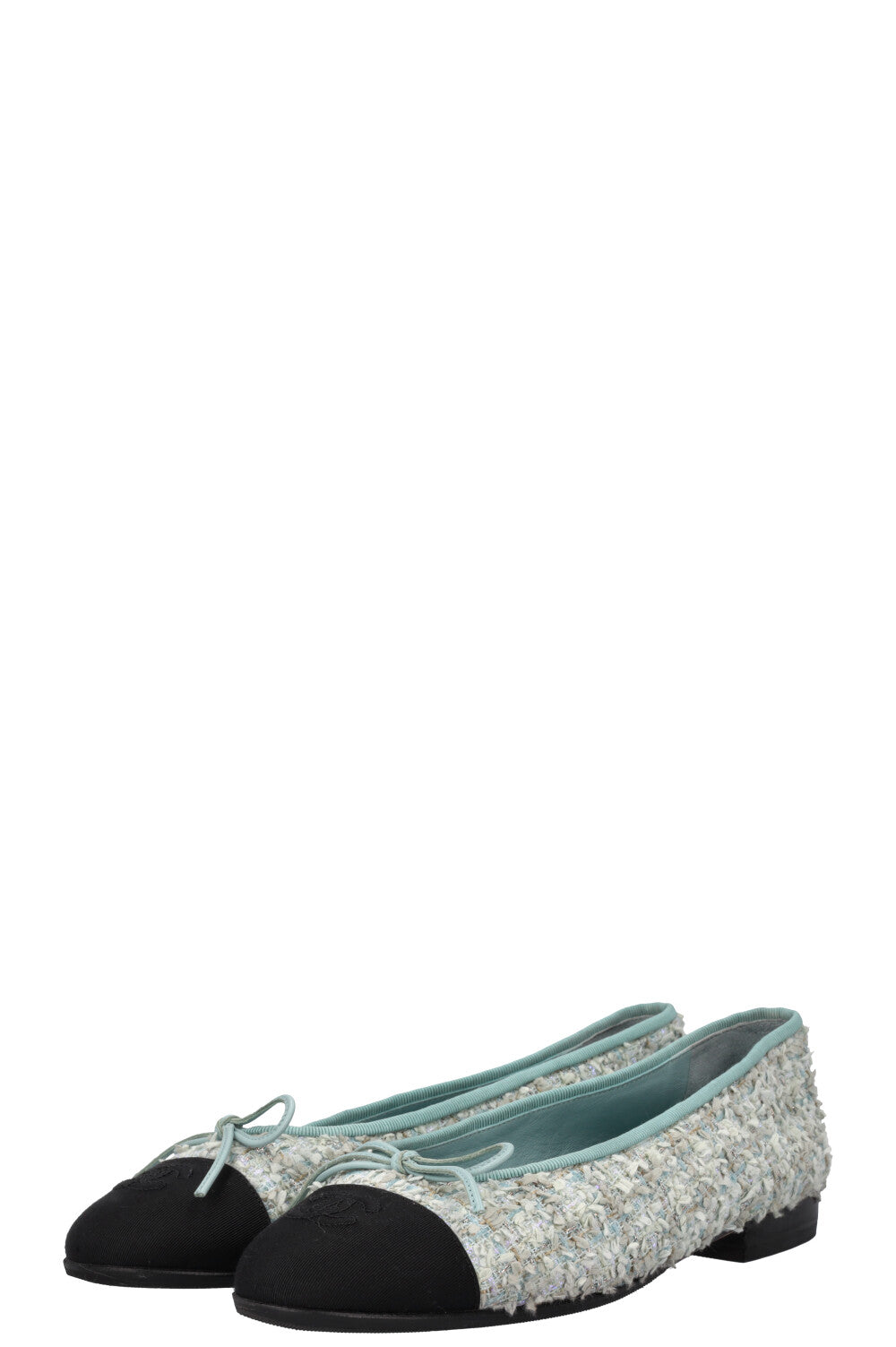 CHANEL Tweed Ballet Flats Light Blue