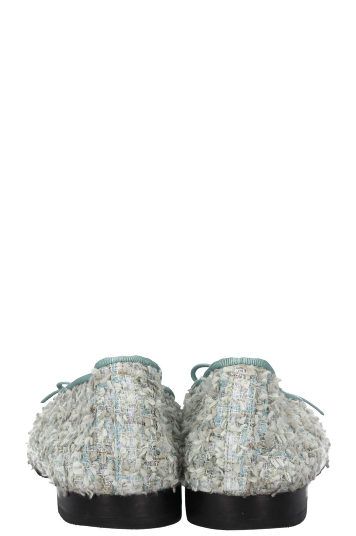 CHANEL Tweed Ballet Flats Light Blue