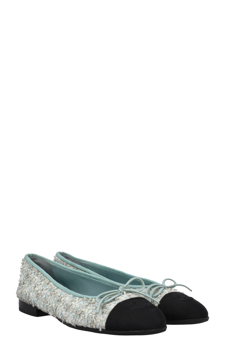 CHANEL Tweed Ballet Flats Light Blue