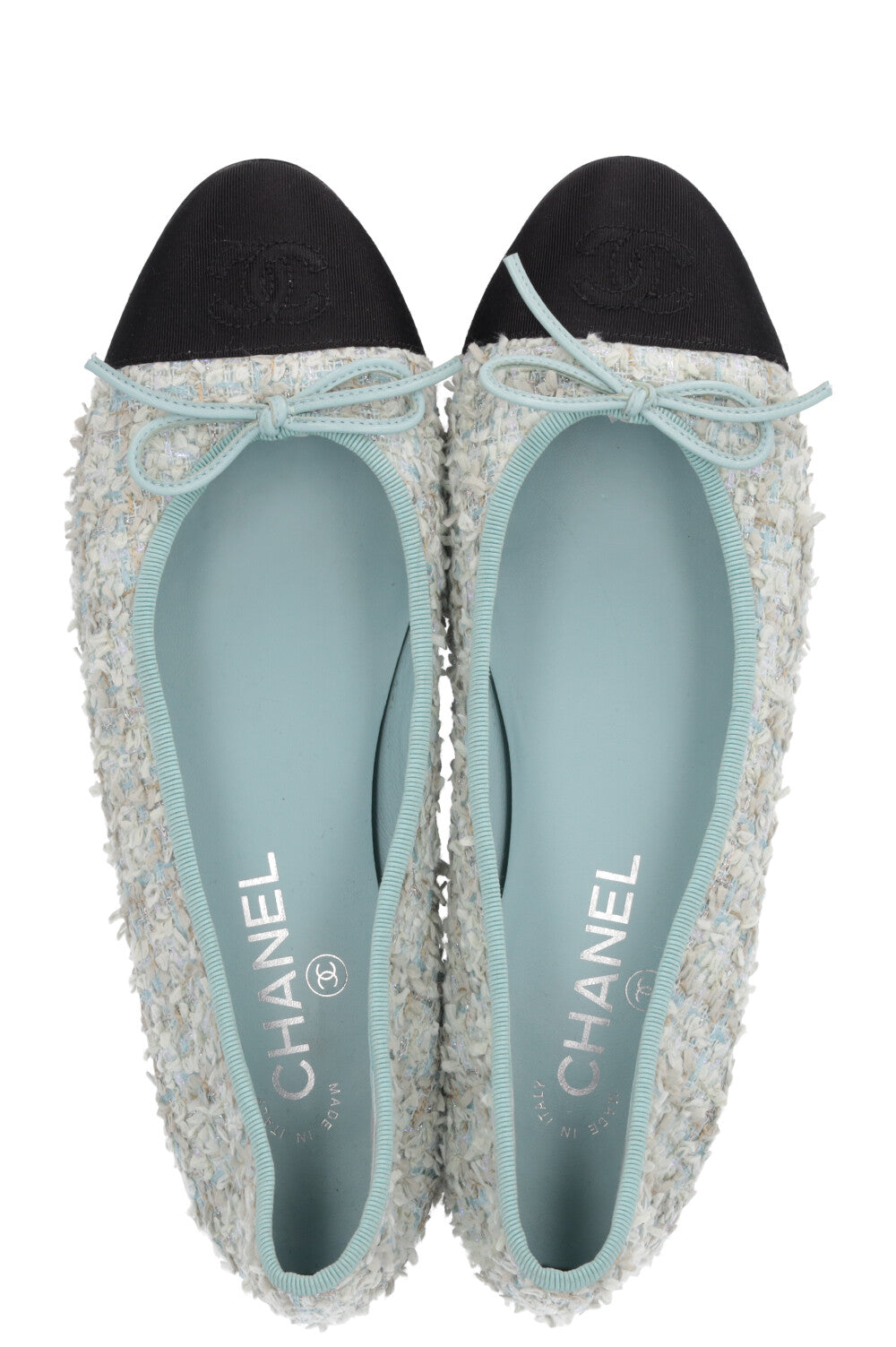 CHANEL Tweed Ballet Flats Light Blue