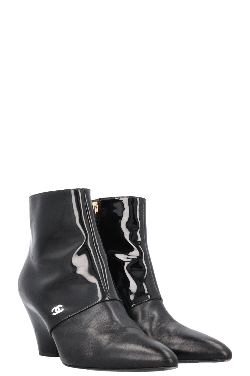 CHANEL Boots Patent Black