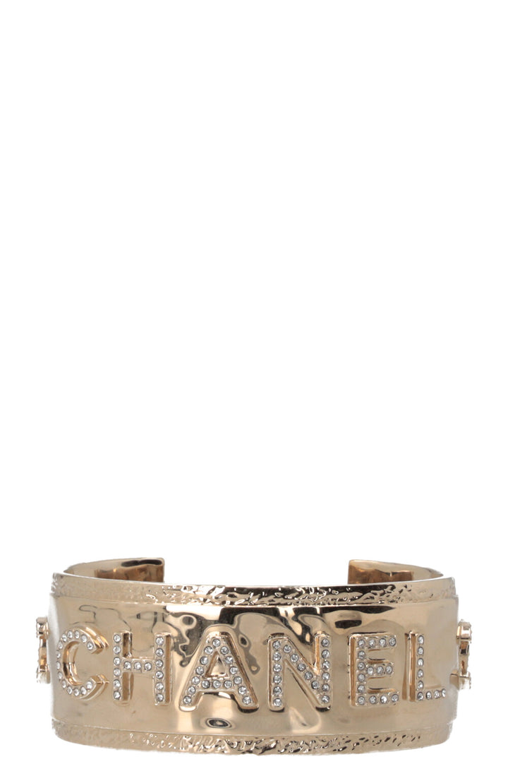 CHANEL B23 Logo Crystal Cuff Gold