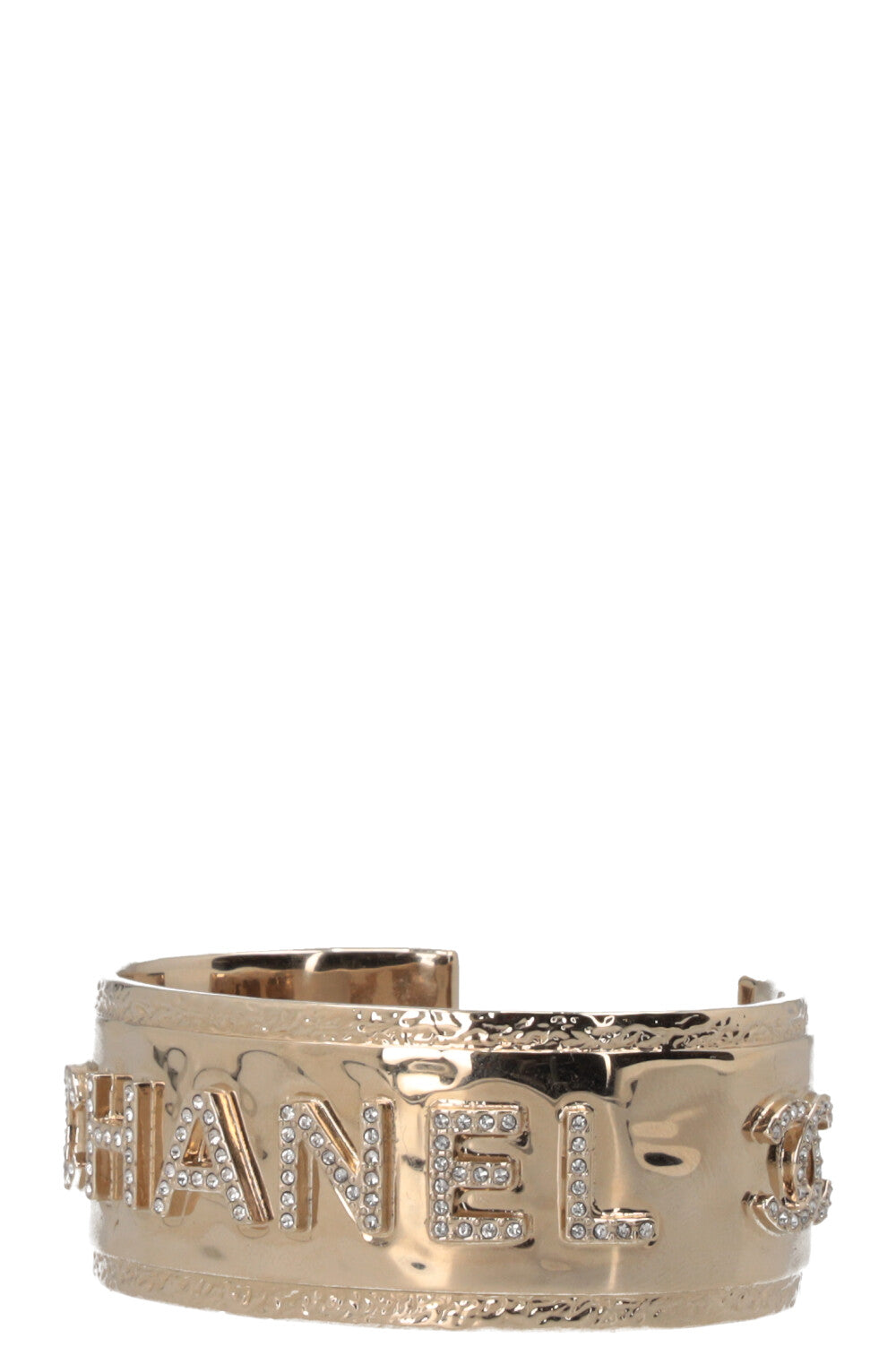 CHANEL B23 Logo Crystal Cuff Gold